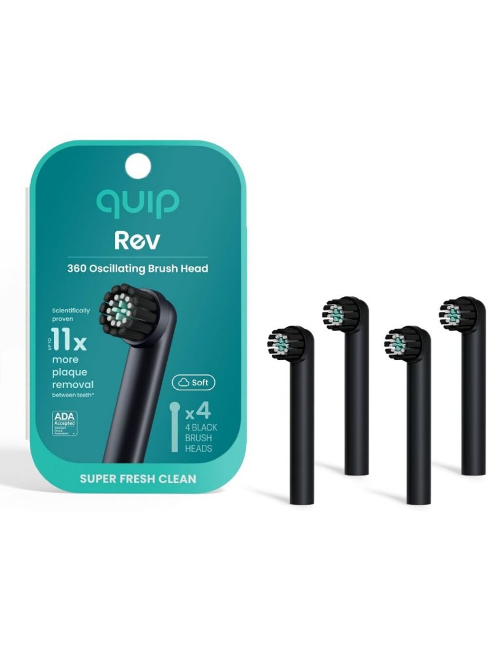 4 Pack Black Electric Toothbrush Replacement Heads - Oscillating, Soft Bristles